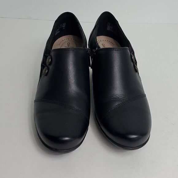 Collection by Clarks Womens Size 7W Black Side Zip Slip-On Booties Comfort Shoes - Picture 3 of 10